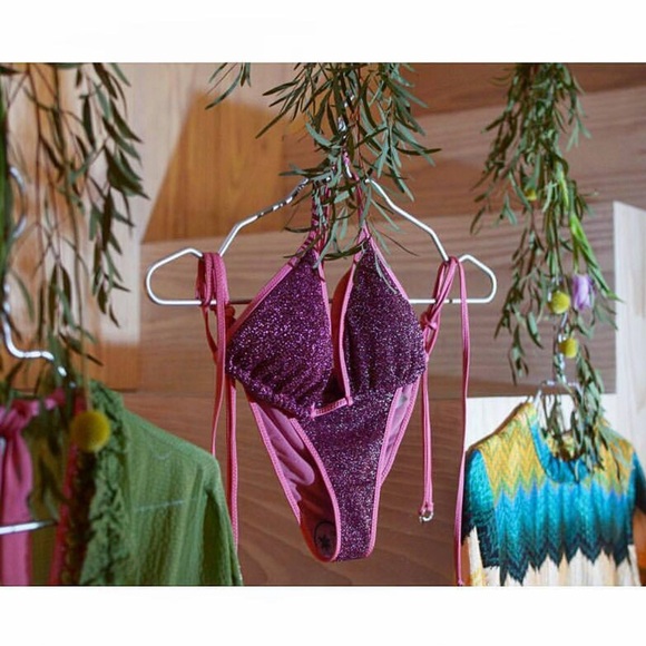 NEW HANNE BLOCH Small Pink glitter triangle bikini set with removable padding - Picture 5 of 7